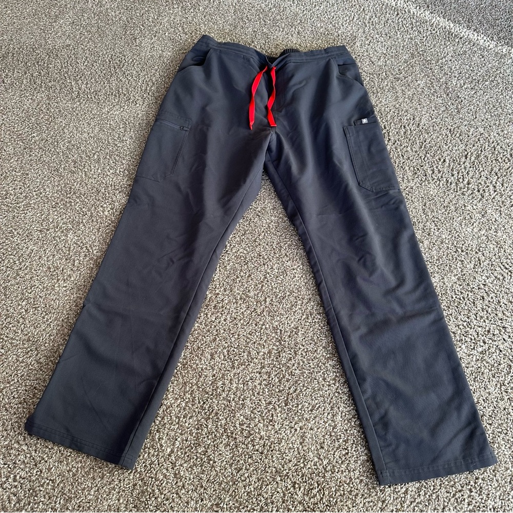Figs Gray Pants with Red Drawstring